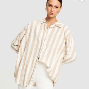 NWOT Shopbop Lioness BOYFRIEND Striped Button Down Shirt and Short Set Sz XS